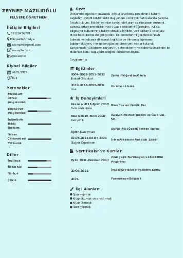 Felsefe Öğretmeni CV Örnekleri cv indir